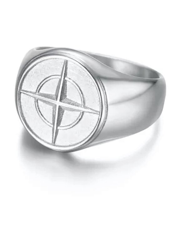 Stainless Steel Nautical North Star Marine Compass Sailor Signet Anchor Ring-11-Silver
