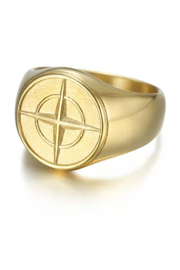 Stainless Steel Nautical North Star Marine Compass Sailor Signet Anchor Ring-12-Gold