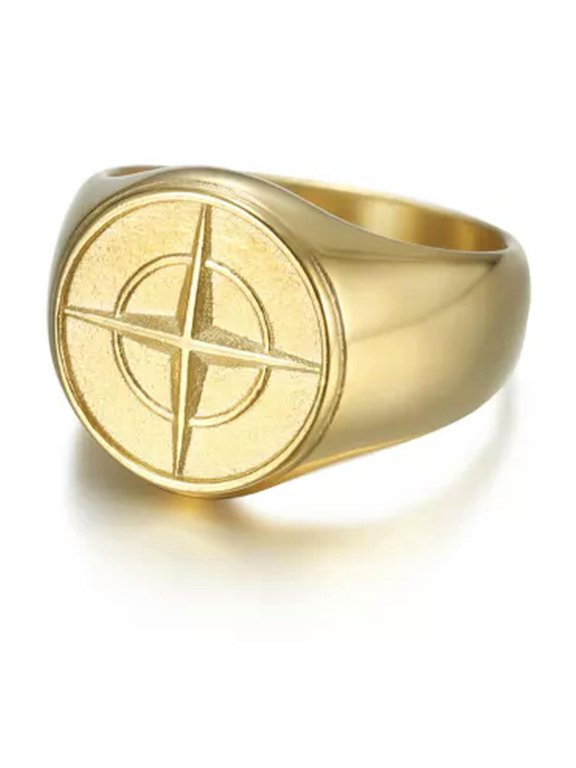 Stainless Steel Nautical North Star Marine Compass Sailor Signet Anchor Ring-8-Gold
