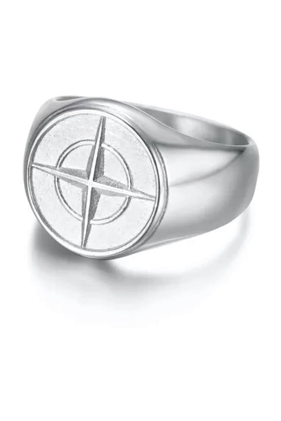 Stainless Steel Nautical North Star Marine Compass Sailor Signet Anchor Ring