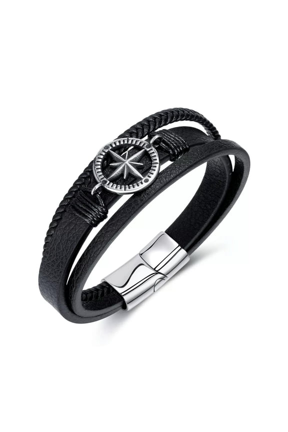 Stainless Steel North Star Compass Multi-Layer Hand-Woven Leather Bracelet