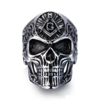 GKNET Stainless Steel Punk Biker Mens Masonic Skull Ring For Men Size 7-14-13-Silver
