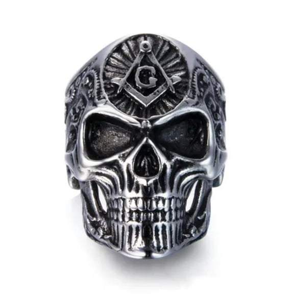 GKNET Stainless Steel Punk Biker Mens Masonic Skull Ring For Men Size 7-14-13-Silver