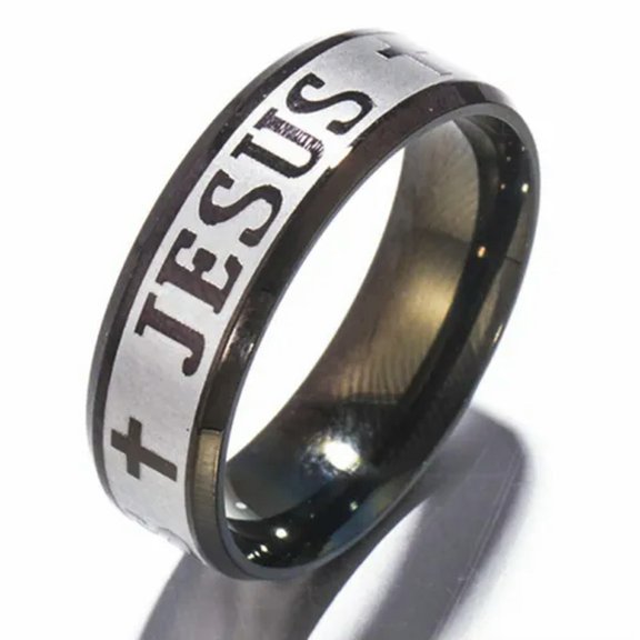 GKNET Stainless Steel Ring Jesus Christian Cross Prayer Band Rings Titanium Jewelry-Black-10
