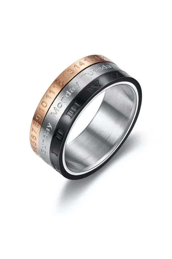 Stainless Steel Rotatable Calendar Time Band Ring Size 7-12