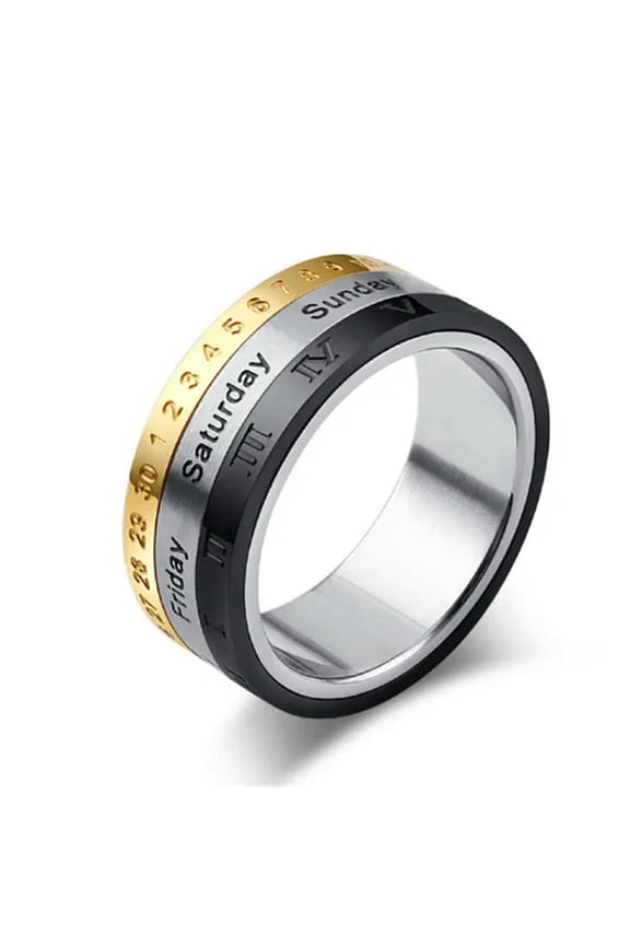 Stainless Steel Rotatable Calendar Time Band Ring Size 7-12
