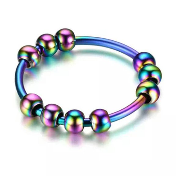 GKNET Stainless Steel Rotating Rings Spinner Band Couple Rings Anti-anxiety Simple US-multicolor-8