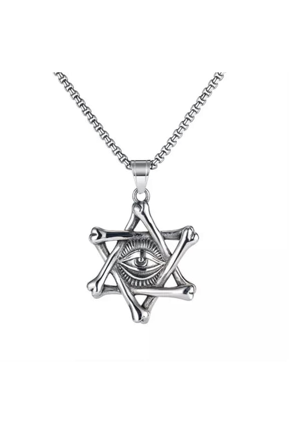 Stainless Steel Star of David Illuminati Masonic All Seeing Eye Pendant Necklace