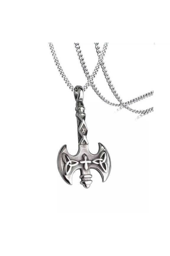 Stainless Steel Viking Celtic Trinity Knot Triquetra Axe Pendant Necklace