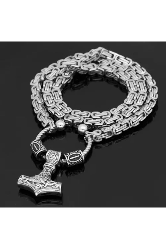 Stainless Steel Viking Thor Hammer Lunaven Pendant Versatile Byzantine Necklaces-50cm