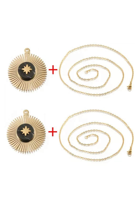 Stainless Steel With Natural Stone Gold Sun Symbol Pendants For Delicate Jewelry Making-2Pcs Charms Chains 2