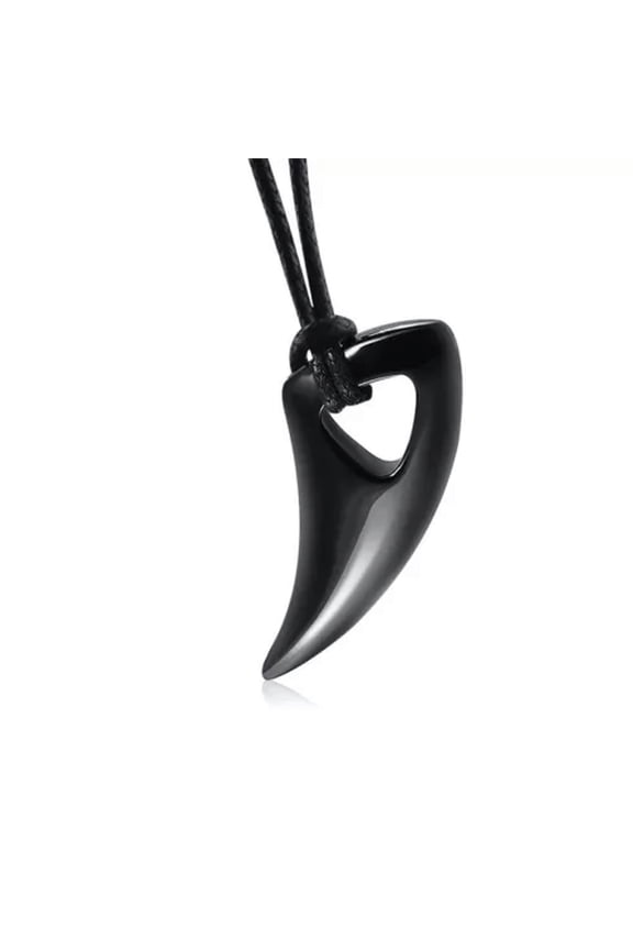 Stainless Steel Wolf Teeth Tooth Necklace Pendant Leather Rope-Black