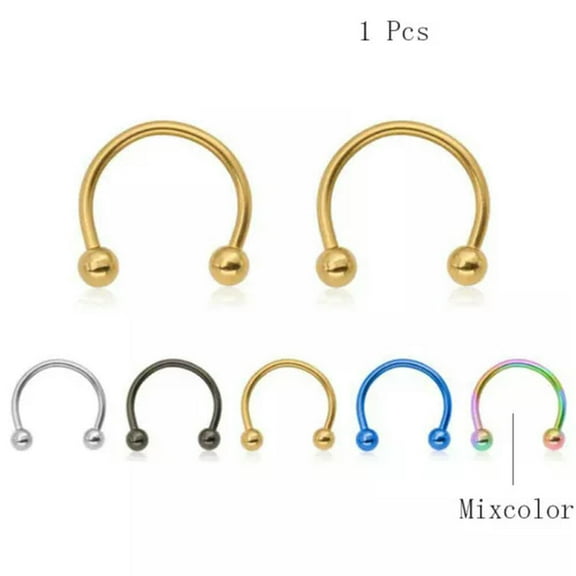 GKNET Stainless steel U-shaped Ball Nose Ring Body Piercing Delicate Jewelry Lip Hoop Rings-Mixcolor-12mm