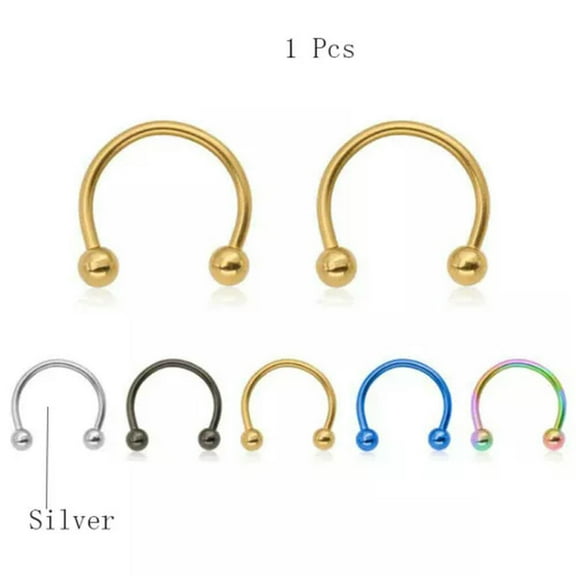 GKNET Stainless steel U-shaped Ball Nose Ring Body Piercing Delicate Jewelry Lip Hoop Rings-Silver-12mm