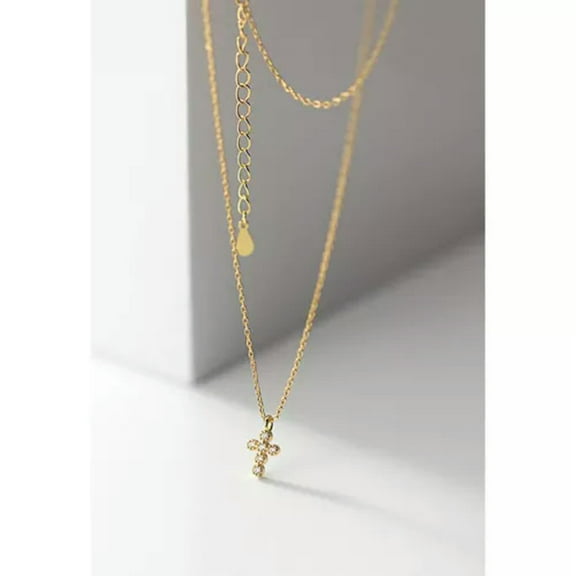 GKNET Sterling Silver 925 Bezel Cz Tiny Cross Pendant Necklace A2728-Gold