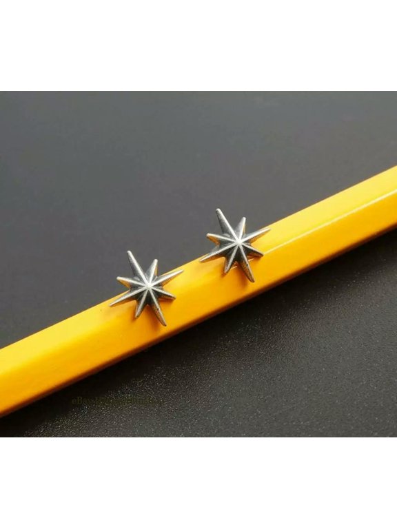 Sterling Silver Octagram Star Asterisk Starburst Tiny Small Stud Earrings Gothic