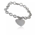thumbnail image 1 of GKNET Sterling Silver Rolo Link Chain Charm Bangle Heart Tag Bracelet Jewelry, 1 of 5