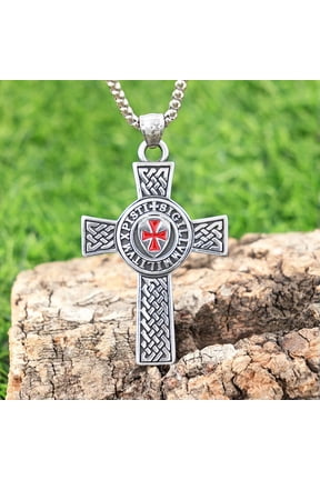 Street Fashion Vintage Viking Style Red Cross Stainless Steel Pendant Necklace