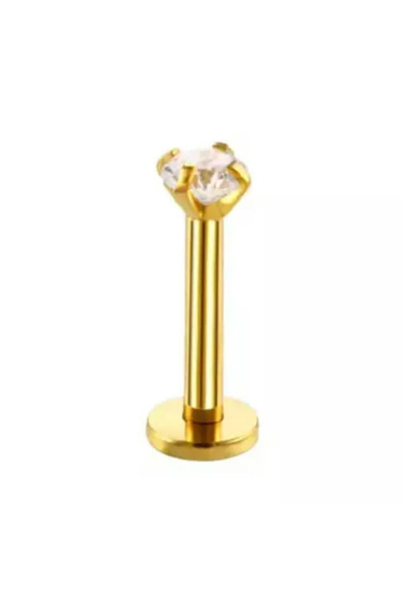 Stud Earring Piercing Zircon Gem Flat Back Push In Tragus Helix Cartilage Labret-A-gold-10mm