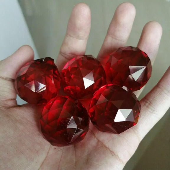 GKNET Suncatcher 5PC K9 Prism Feng Shui Window Chandelier Festive Red Lighting Ball