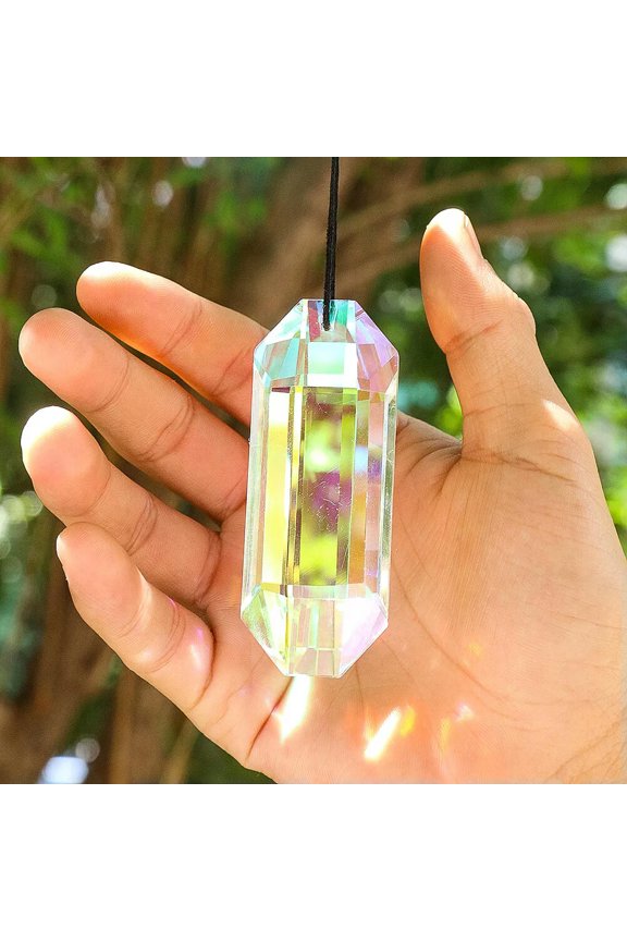 Suncatcher 75MM AB Aurora Prism Double-headed Pointed Crystal Chandelier Pendant