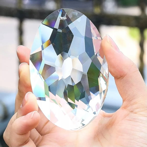 GKNET Suncatcher 90MM Clear Oval Egg Crystal Rainbow Maker Feng Shui Glass Hanging DIY