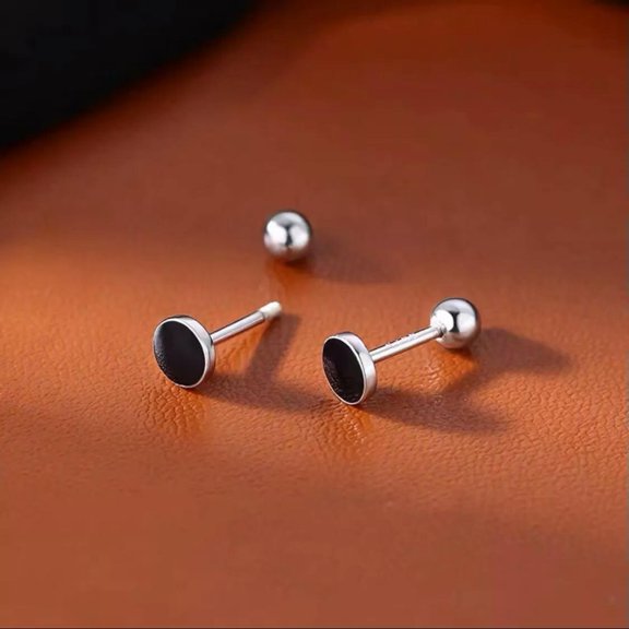 GKNET Surgical Steel Small Black Round Circle Ear Stud Earrings Trendy Delicate Jewelry Gift