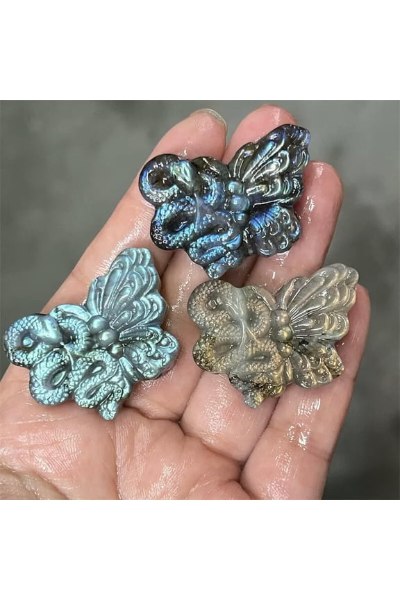 TOP Natural Labradorite Butterfly snake Skull Quartz Crystal Skull Pendant 1PC