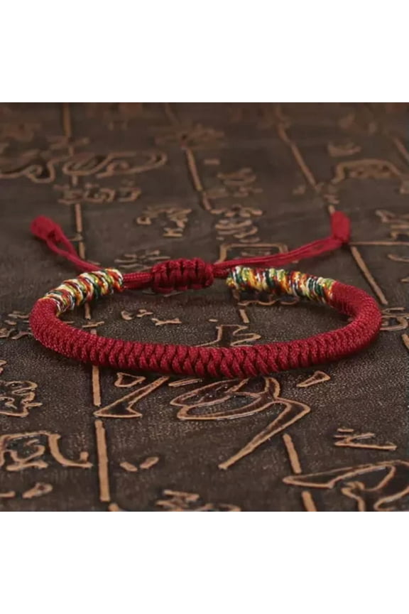 Tibetan Buddhist Lucky Bracelet Woven Adjustable Vajra Knot Bracelet-Burgundy