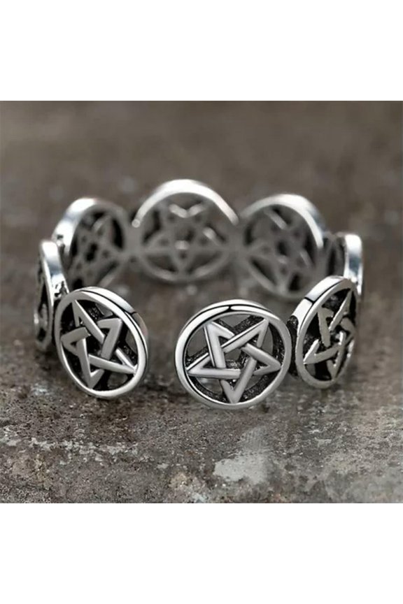 Tibetan Silver Star Pentagram Finger Rings Women Men Delicate Jewelry Adjustable