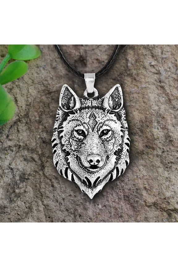 Tibetan Silver Wolf Head Pendant Necklace Amulet Animal Viking Men GiHFMGP _tu