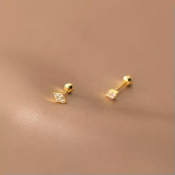 GKNET Tiny 925 Sterling Silver Crystal Stud Earrings Screw Backs-Gold