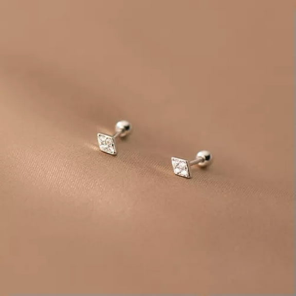GKNET Tiny 925 Sterling Silver Crystal Stud Earrings Screw Backs-Silver