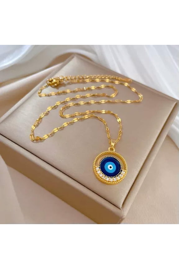 Titanium Steel Luxury Zircon Evil Eye Charm Pendant Necklace Women Delicate Jewelry Gift-#1