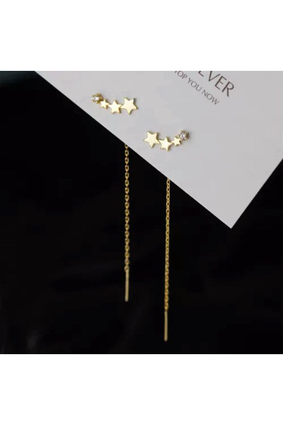 Trend Long Wire Tassel Thread Chain Climb Star Heart Beads Pendants Drop Earring-Gold-