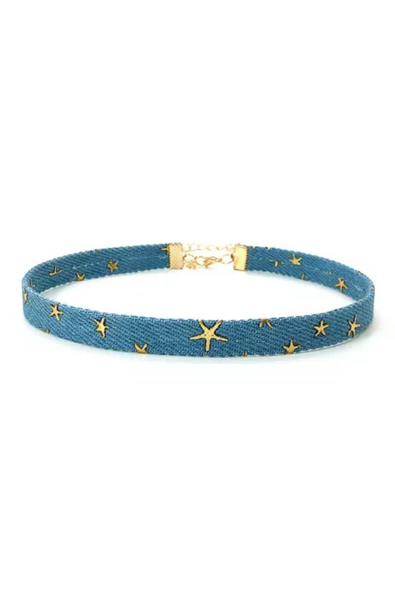 Trendy Blue Denim Gothic Goth Punk Star Necklace Personality Vintage Choker WY4-A2