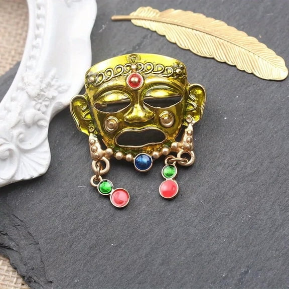 GKNET Tribal Mask Shape Brooch North American Portrait Openwork Pin