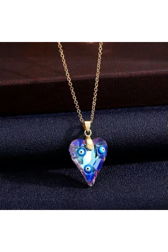 Turkish Evil Eye Hamsa Amulet Crystal Heart Pendant Necklace Women Lucky Jewelry-Heart 1