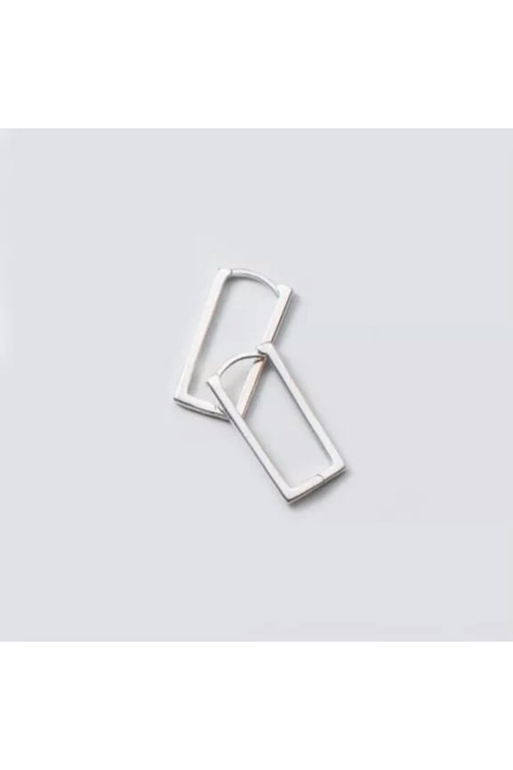Unisex 925 Sterling Silver Plain Square Rectangle Huggie Hoop Earrings A1354-S
