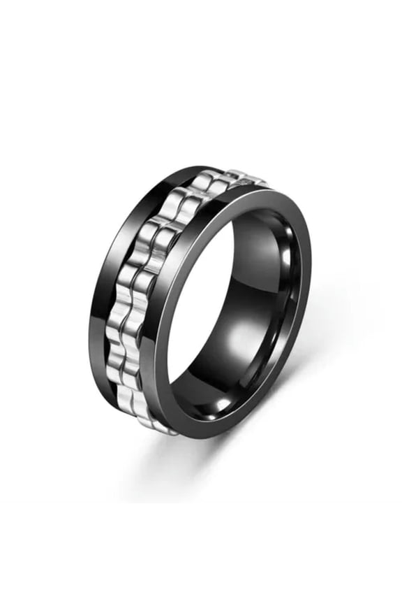 Unisex Couple Ring Gift Gear Rotating Ring Chain Spinner Ring Delicate Jewelry Fashion US-black silver-12