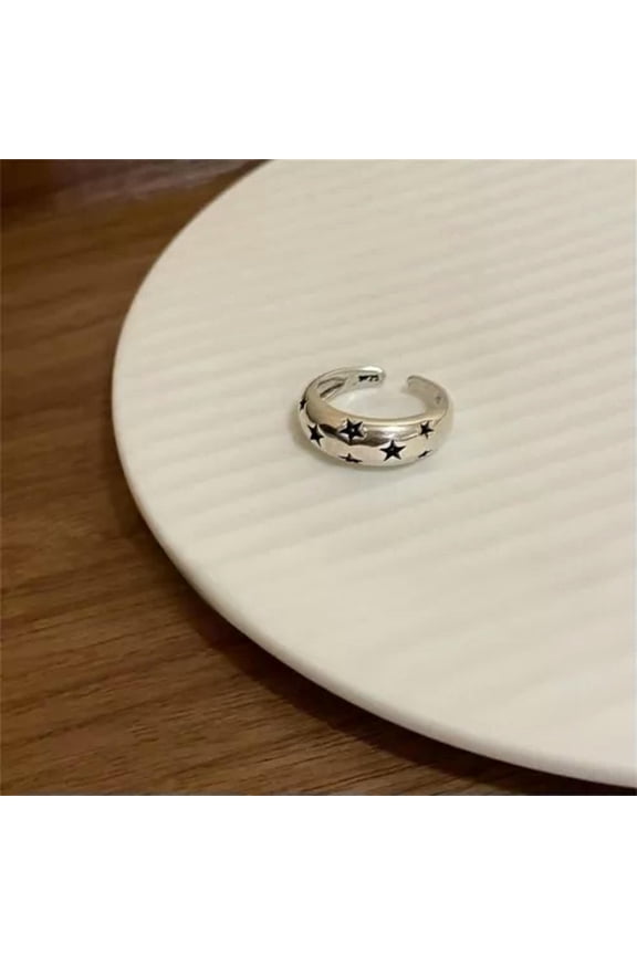 Unisex Hip Hop Pentagram Ring Metal Punk Style Open Ring Adjustable Fashion Ring-Silver 3