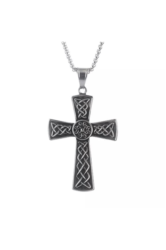 Unisex Stainless Steel Irish Celtic Knot Cross Pendant Necklace For Men-default
