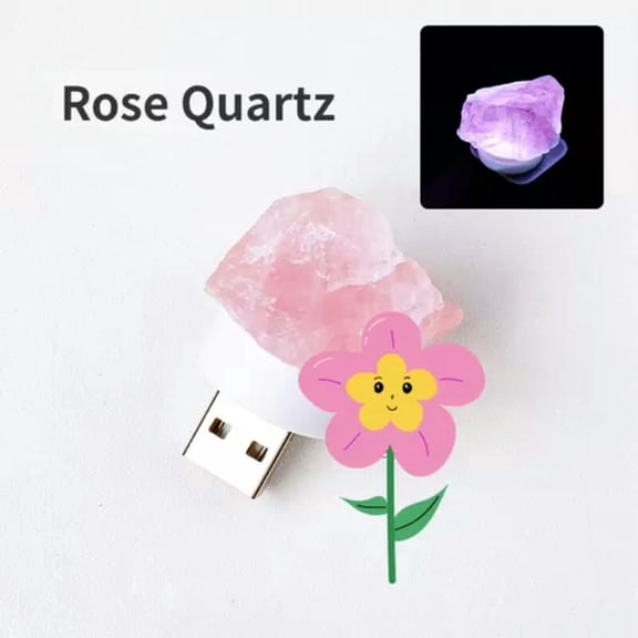 GKNET Various Natural Stone "Raw" LED Gemstone USB Night Light - Minerals/Crystal-Rose Quartz