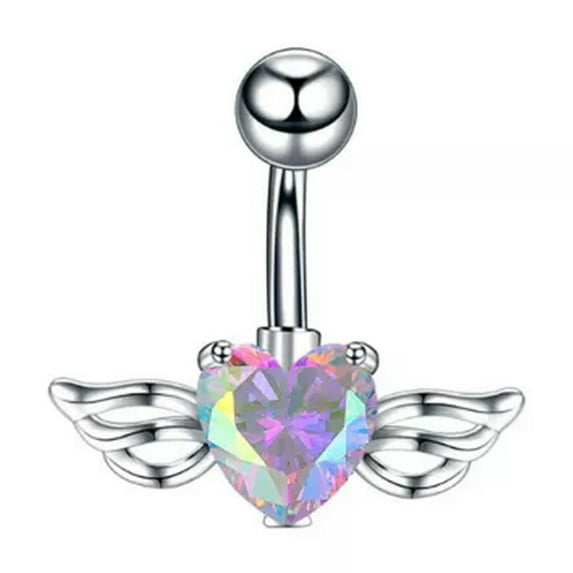 GKNET Vegetable Colour Heart Zirconia Wings Belly Button Ring Piercing Jewellery-AB
