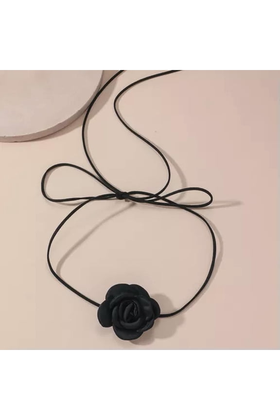 Velvet Flower Choker Necklace Big Flower Collar Choker Necklace Camellia Flo WY4-Black-