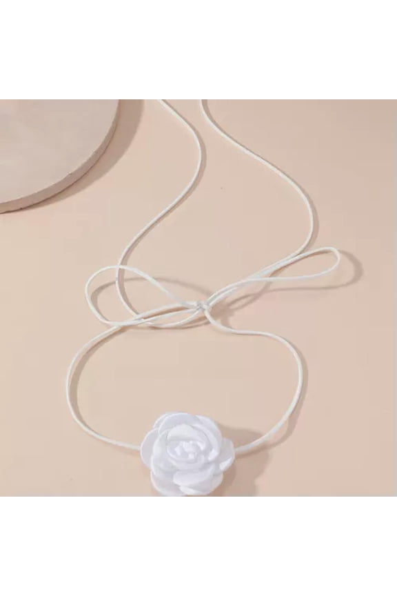 Velvet Flower Choker Necklace Big Flower Collar Choker Necklace Camellia Flo WY4-White-