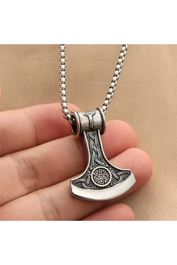 Viking Axe w. Nordic Slavic Amulet Pendant Necklace Men's Delicate Jewelry Chain 24" Gift