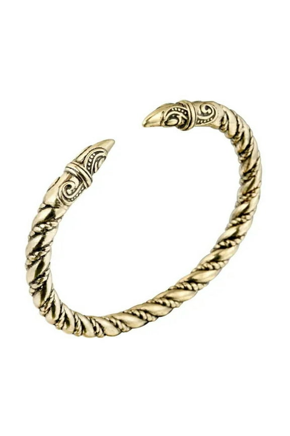 Viking Bracelet Mens Odin's Raven Heads Ragnar Arm Ring Norse Torc Delicate Jewelry Pagan-Gold