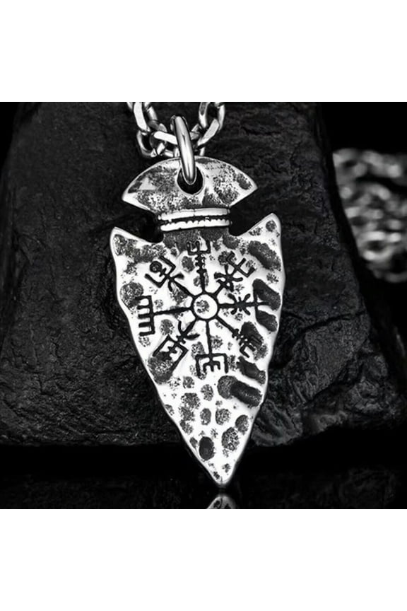 Viking Compass Rune Helm of Awe Spear Pendant Necklace Punk Delicate Jewelry For Men 24"