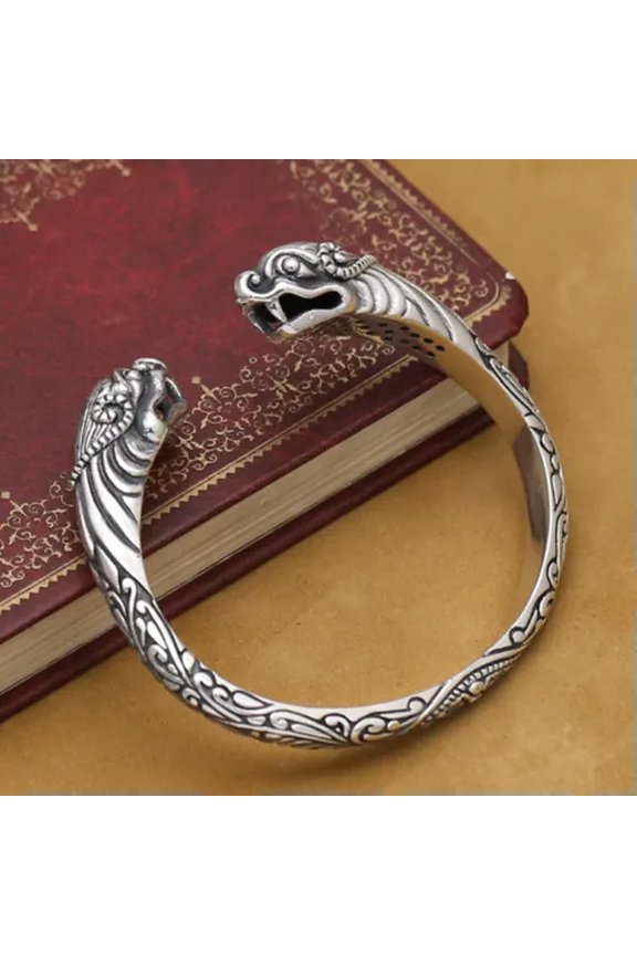 Viking Fenrir Pengan pure Solid 925 Sterling Silver Handmade Warriors Bracelet